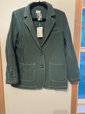 AUREUM Dark Green Contrast-Stitch Cotton Blazer M
0021S